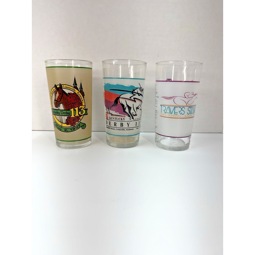 1990s Official Kentucky Derby Glass Mint Julep Churchill Downs Glass Cups Lot 3